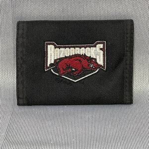 University of Arkansas Razorbacks Tri Fold Wallet Black Nylon Embroidered Logo